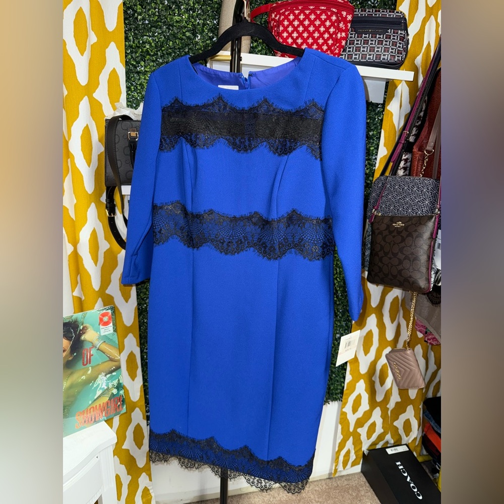 Donna Morgan Royal Blue Dress with Black Lace